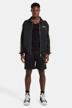 CLO-SET Mens Contrast Panel Track Jacket & Short Set - Black