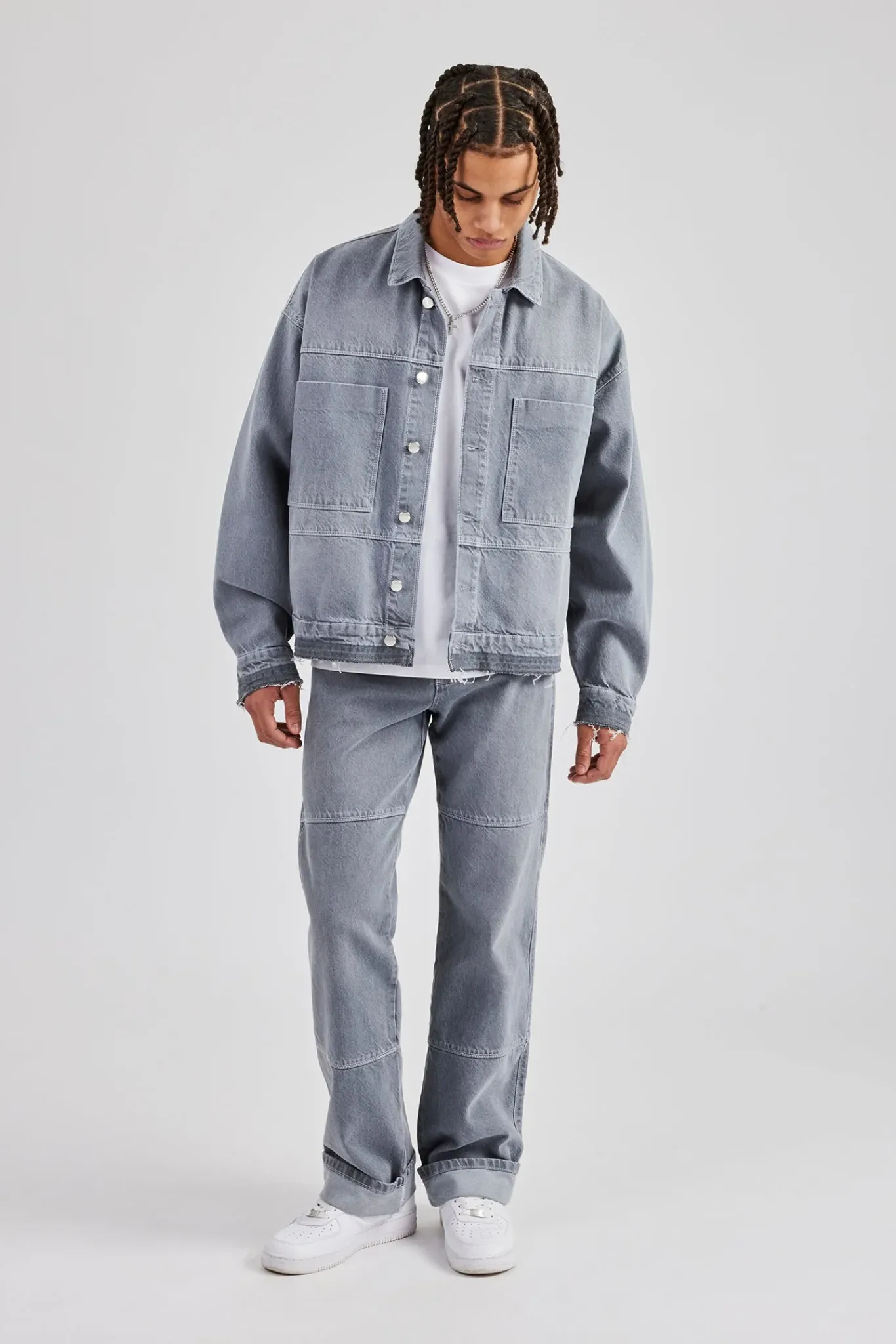 CLO-TOP-OUT Mens Contrast Stitch Denim Jacket - Washed Grey