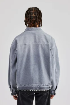 CLO-TOP-OUT Mens Contrast Stitch Denim Jacket - Washed Grey