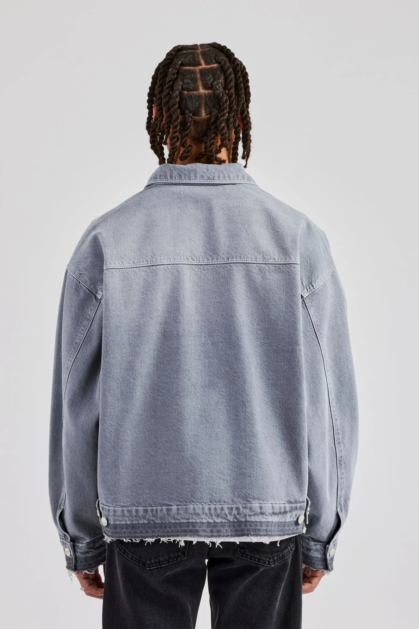 CLO-TOP-OUT Mens Contrast Stitch Denim Jacket - Washed Grey