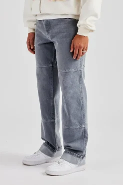 CLO-BOT-DEN Mens Relaxed Turn Up Denim Jean - Washed Grey