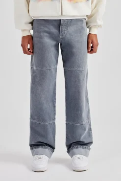 CLO-BOT-DEN Mens Relaxed Turn Up Denim Jean - Washed Grey