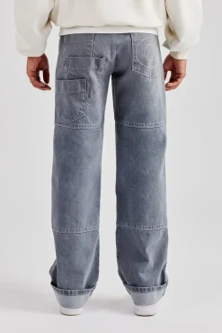CLO-BOT-DEN Mens Relaxed Turn Up Denim Jean - Washed Grey