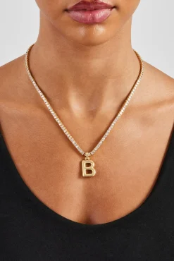 Women JWL-PEND Mini Polished Balloon Letter Pendant & 3mm Tennis Chain - Gold