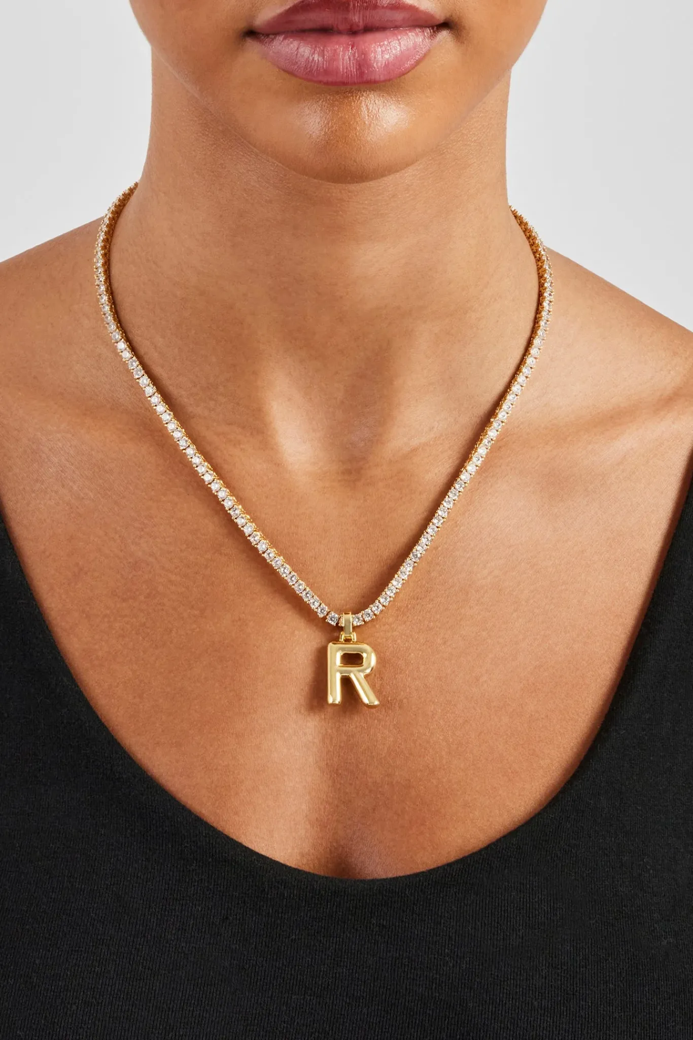 Women JWL-PEND Mini Polished Balloon Letter Pendant & 3mm Tennis Chain - Gold