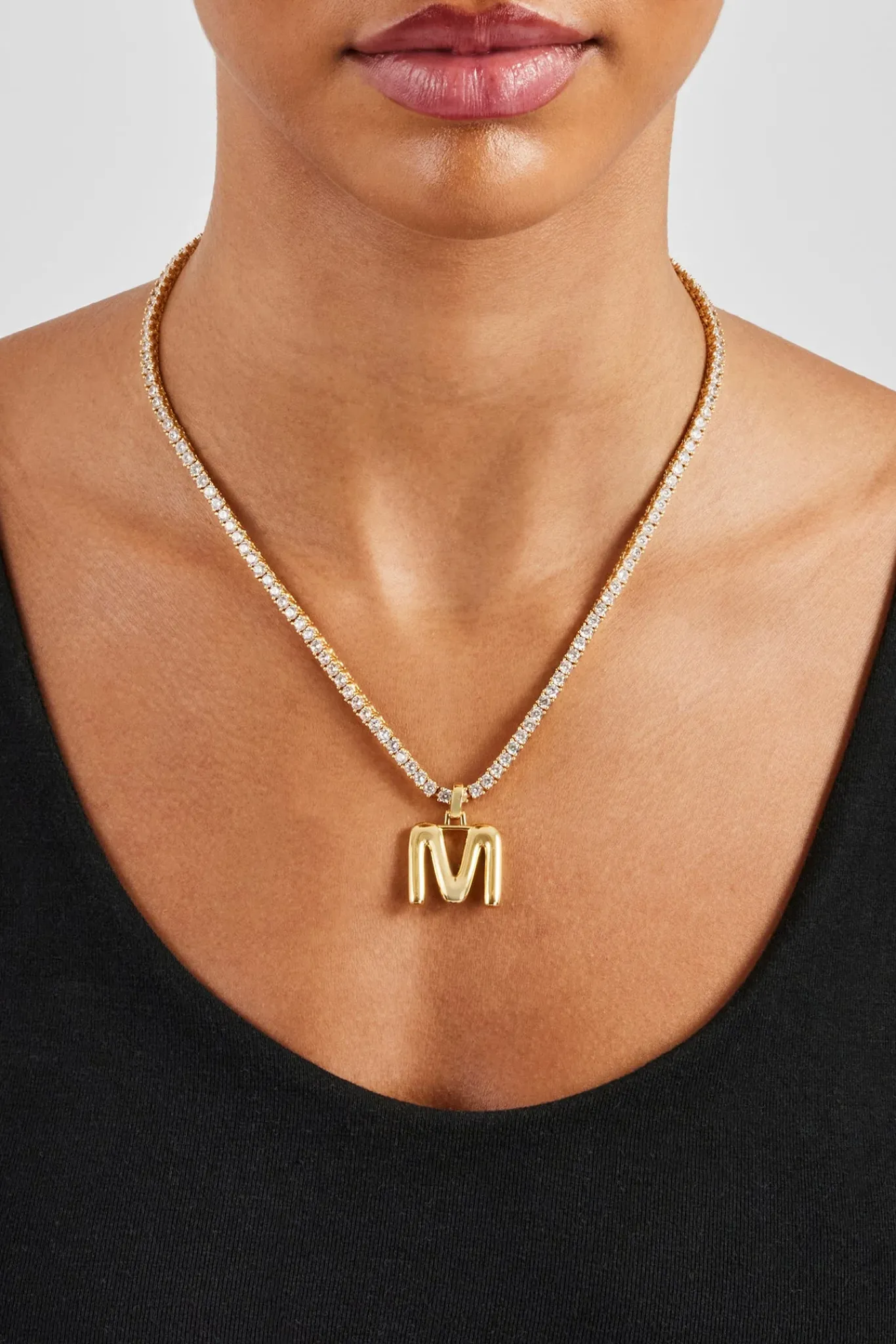 Women JWL-PEND Mini Polished Balloon Letter Pendant & 3mm Tennis Chain - Gold