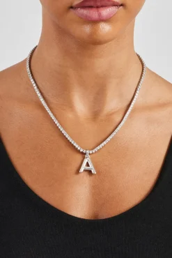 Women JWL-PEND Mini Polished Balloon Letter Pendant & 3mm Tennis Chain - White