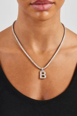Women JWL-PEND Mini Polished Balloon Letter Pendant & 3mm Tennis Chain - White