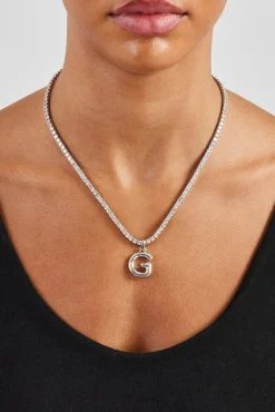 Women JWL-PEND Mini Polished Balloon Letter Pendant & 3mm Tennis Chain - White