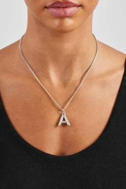 Women JWL-PEND Mini Polished Balloon Letter Pendant & 3mm Micro Cuban Chain - White
