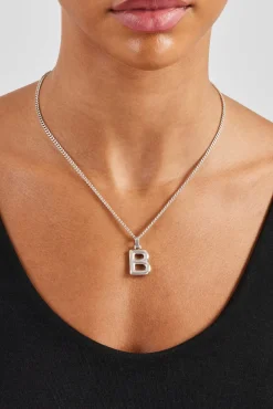 Women JWL-PEND Mini Polished Balloon Letter Pendant & 3mm Micro Cuban Chain - White
