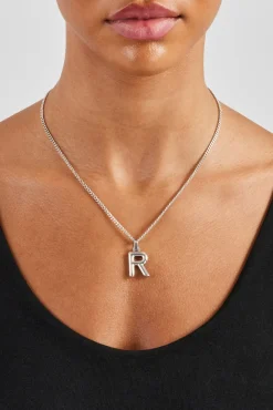 Women JWL-PEND Mini Polished Balloon Letter Pendant & 3mm Micro Cuban Chain - White