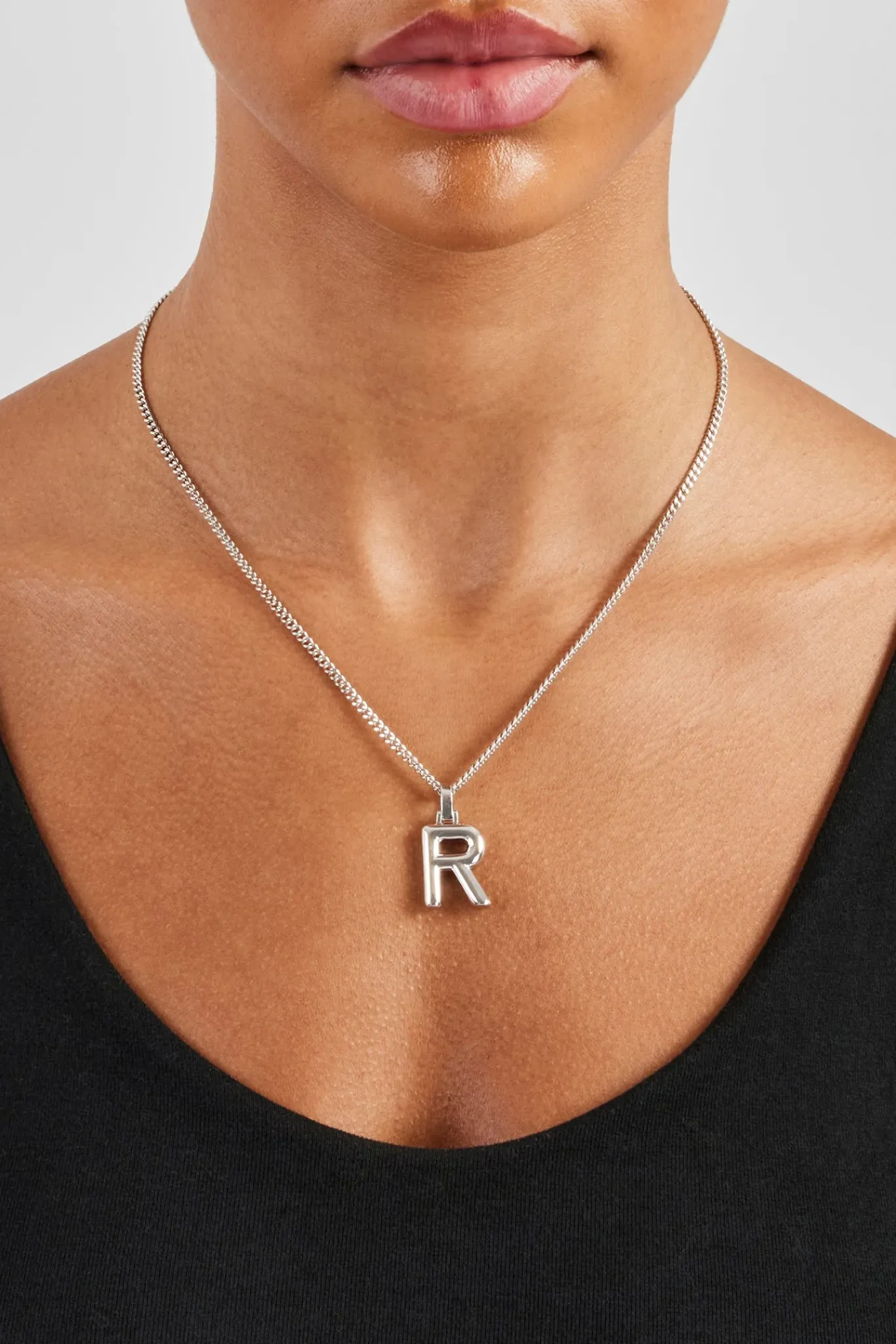Women JWL-PEND Mini Polished Balloon Letter Pendant & 3mm Micro Cuban Chain - White