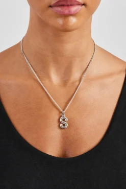 Women JWL-PEND Mini Polished Balloon Letter Pendant & 3mm Micro Cuban Chain - White