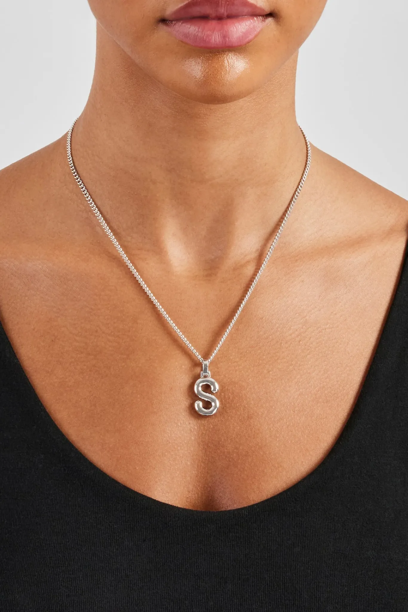 Women JWL-PEND Mini Polished Balloon Letter Pendant & 3mm Micro Cuban Chain - White