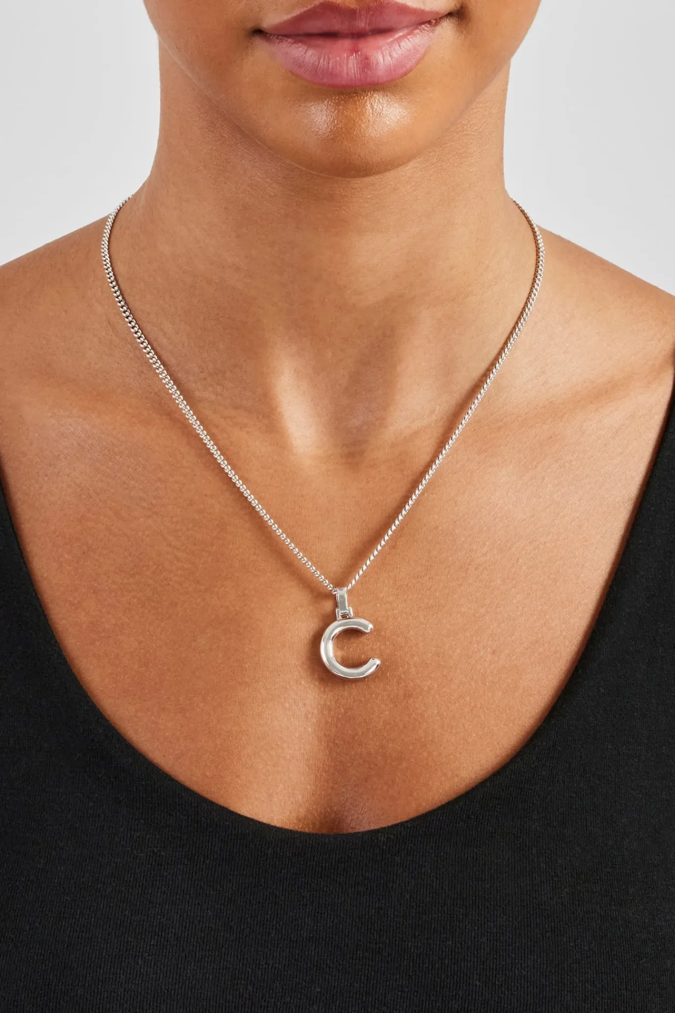 Women JWL-PEND Mini Polished Balloon Letter Pendant & 3mm Micro Cuban Chain - White
