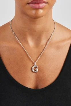Women JWL-PEND Mini Polished Balloon Letter Pendant & 3mm Micro Cuban Chain - White