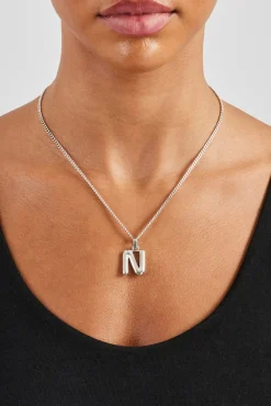Women JWL-PEND Mini Polished Balloon Letter Pendant & 3mm Micro Cuban Chain - White