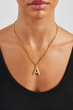 Women JWL-PEND Mini Polished Balloon Letter Pendant & 3mm Micro Cuban Chain - Gold