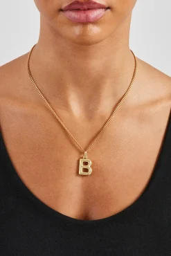 Women JWL-PEND Mini Polished Balloon Letter Pendant & 3mm Micro Cuban Chain - Gold