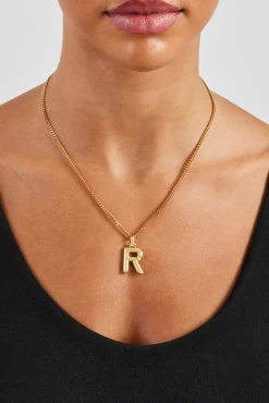 Women JWL-PEND Mini Polished Balloon Letter Pendant & 3mm Micro Cuban Chain - Gold