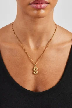 Women JWL-PEND Mini Polished Balloon Letter Pendant & 3mm Micro Cuban Chain - Gold