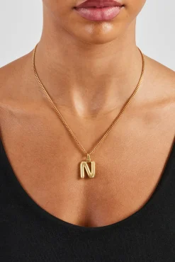 Women JWL-PEND Mini Polished Balloon Letter Pendant & 3mm Micro Cuban Chain - Gold
