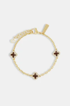 Women JWL-BRA 10mm Chocolate Enamel Motif Rolo Link Bracelet - Gold
