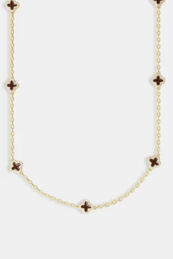 Women JWL-CHN 10mm Chocolate Enamel Motif Rolo Link Chain - Gold