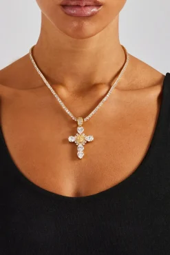 Women JWL-PEND 25mm Clear Cross Pendant - Gold