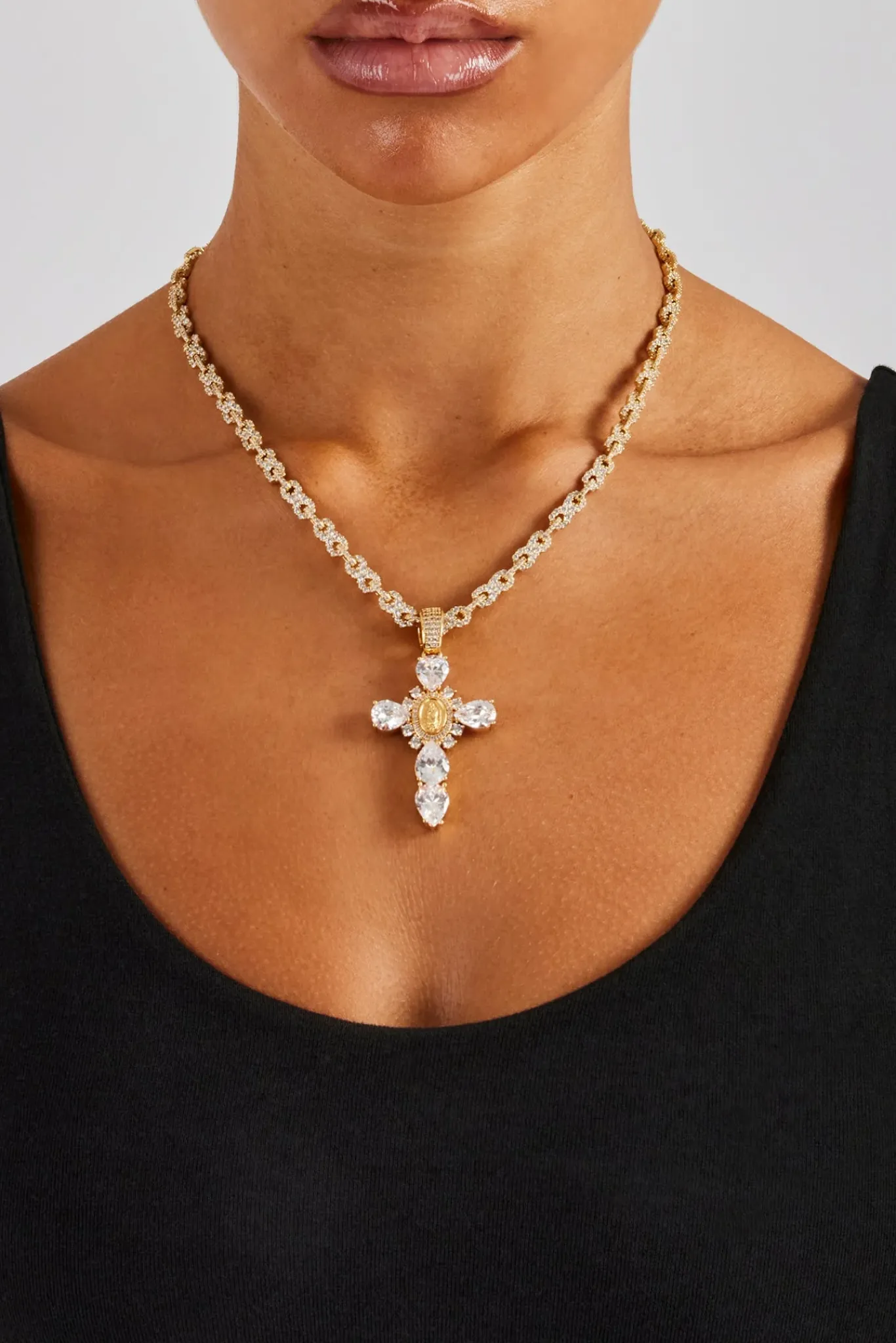 Women JWL-PEND 25mm Clear Cross Pendant - Gold
