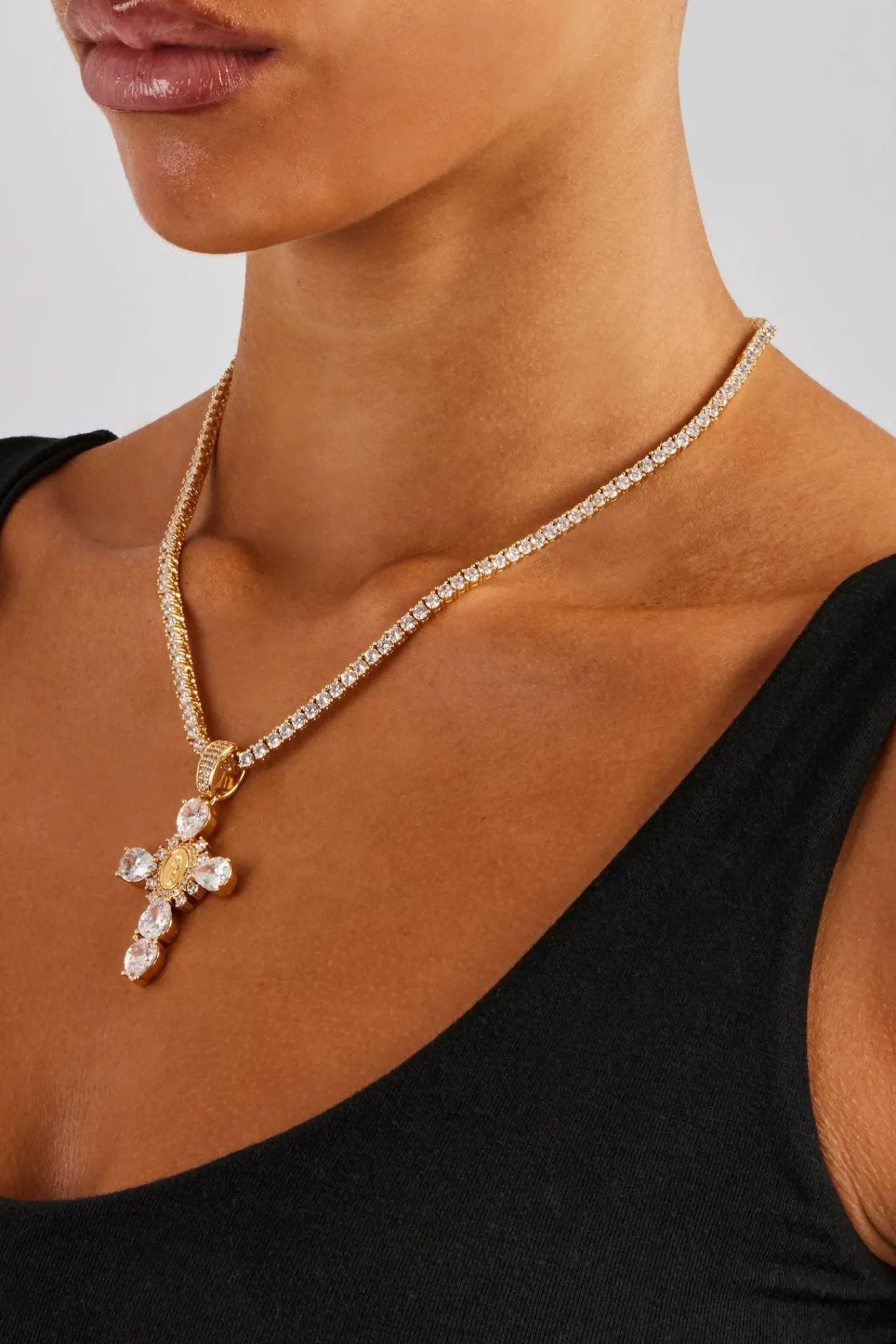 Women JWL-PEND 25mm Clear Cross Pendant - Gold