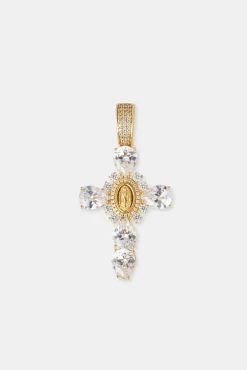 Women JWL-PEND 25mm Clear Cross Pendant - Gold