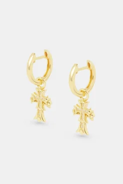 Women JWL-EAR 14mm Double Cross Hoop Earrings - Gold