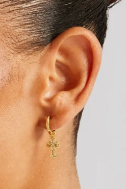 Women JWL-EAR 14mm Double Cross Hoop Earrings - Gold