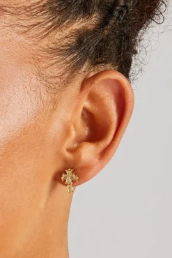 Women JWL-EAR 14mm Double Cross Stud Earrings - Gold