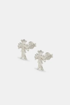 Women JWL-EAR 14mm Double Cross Stud Earrings - White