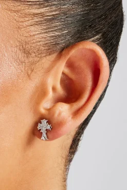 Women JWL-EAR 14mm Double Cross Stud Earrings - White