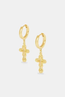 Women JWL-EAR 28mm Drop Cross Earring - Gold