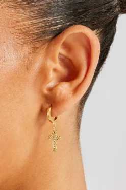 Women JWL-EAR 28mm Drop Cross Earring - Gold