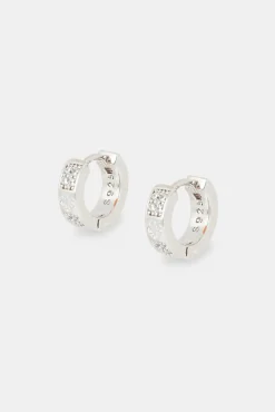 Women JWL-EAR 10mm Iced Engraved Pave Huggies - White