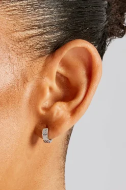 Women JWL-EAR 10mm Iced Engraved Pave Huggies - White