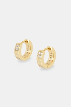 Women JWL-EAR 10mm Iced Engraved Pave Huggies