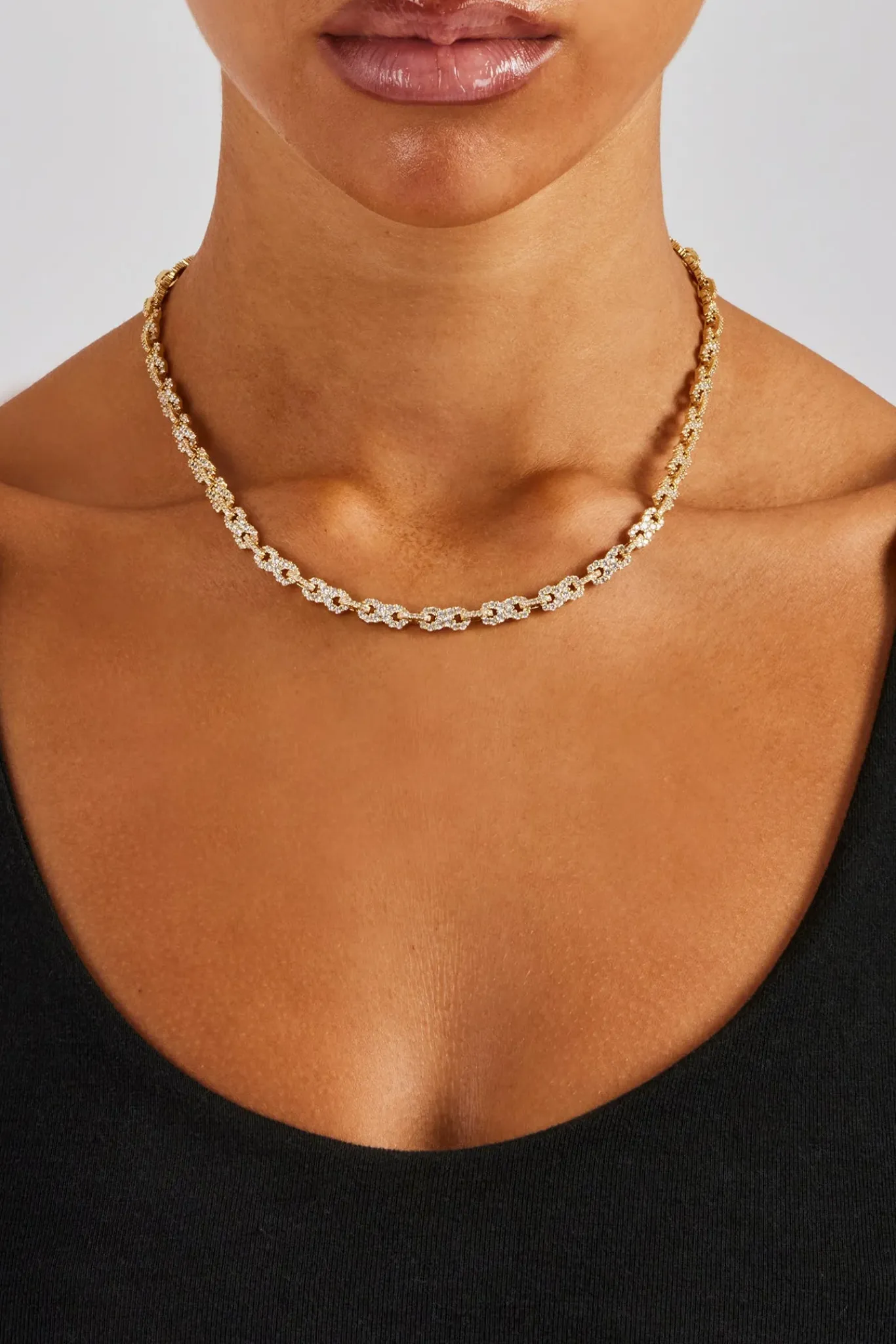 Women JWL-CHN 2mm Iced Infinity Link Chain - Gold