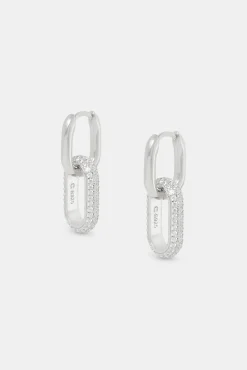 Women JWL-EAR 18mm Iced Link Hoop Earrings - White