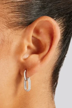 Women JWL-EAR 18mm Iced Link Hoop Earrings - White