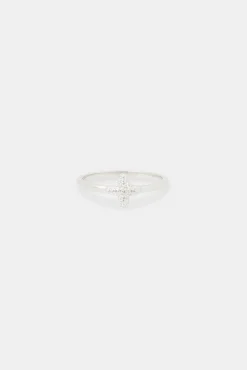 Women JWL-RNG 8mm Iced Pave Cross Motif Ring - White