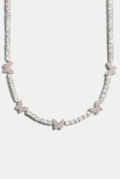Women JWL-CHN 5mm Iced Pink Cz Butterfly Tennis Necklace