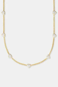 Women JWL-CHN 2.5mm Micro Cuban Multi Heart Cz Chain - Gold