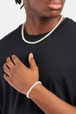 JWL-BUND 6mm Pearl Chain & Bracelet - White
